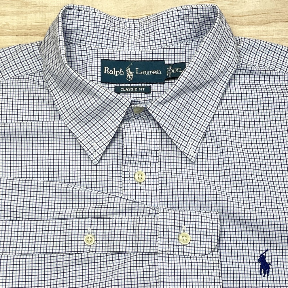 Ralph Lauren Men's Classic Fit Blue Plaid‎ Long Sleeve Button Down Shirt Sz 2XL